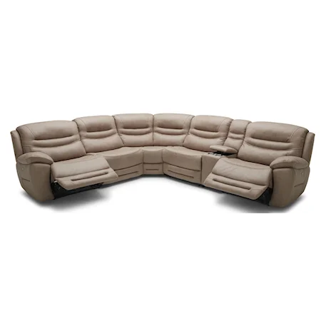 Six Piece Power Console Reclining Sectional Sofa with 4 Recliners and Power Headrests